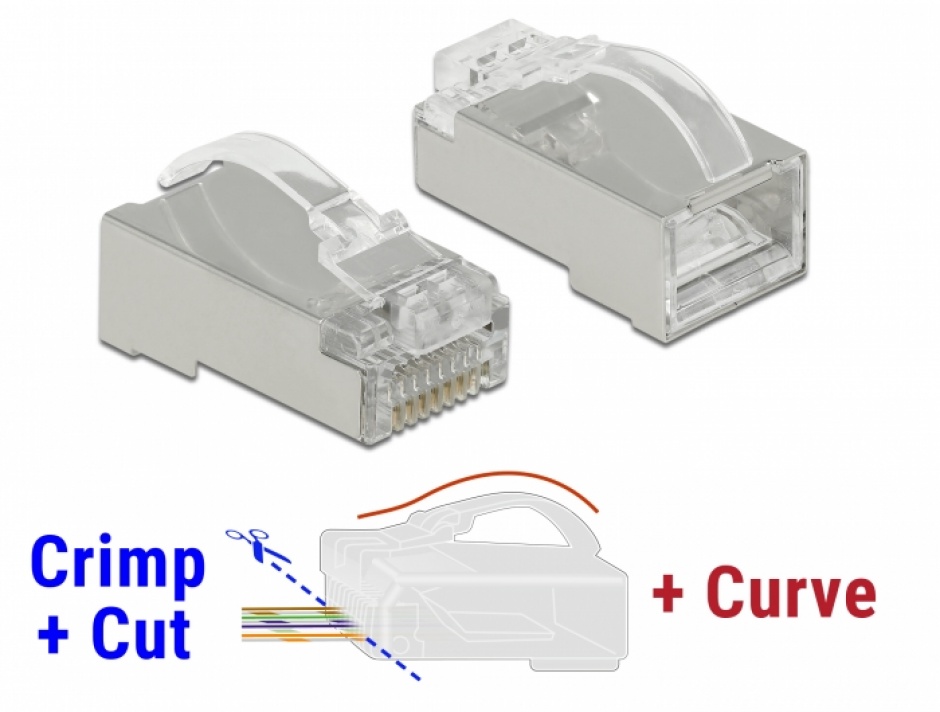 Imagine Set 20 buc conector RJ45 Cat.6 STP Crimp+Cut+Curve, Delock 86474