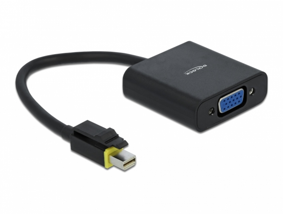 Imagine Adaptor Mini Displayport la VGA v1.2 pasiv cu functie de blocare T-M Negru, Delock 65981