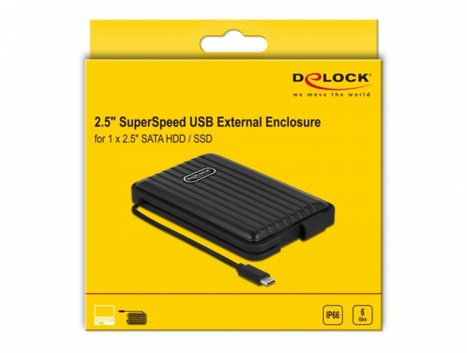 Imagine Rack extern USB-C 3.1 pentru 2.5" SATA HDD / SSD cu IP66, Delock 42625
