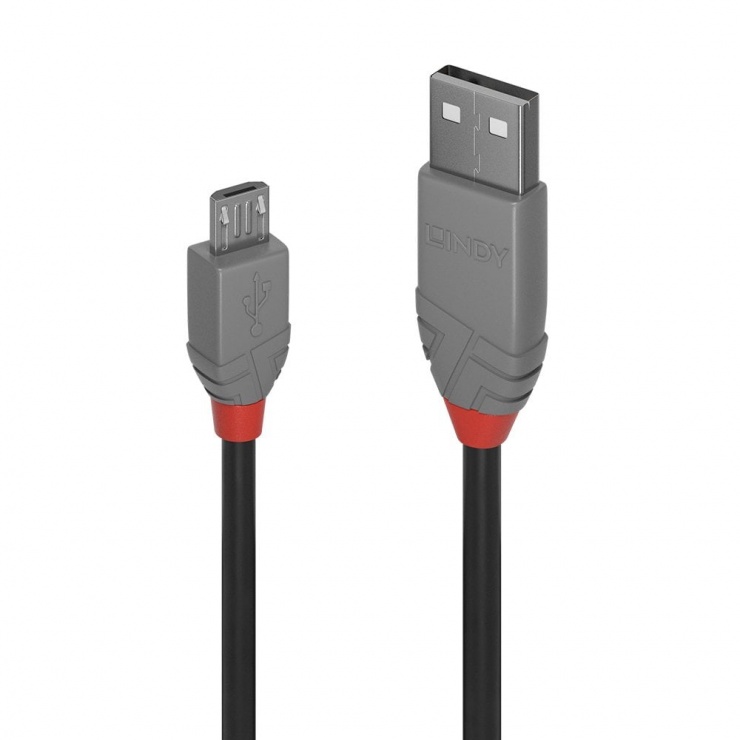 Imagine Cablu USB 2.0 la micro USB-B 5m T-T Anthra Line, Lindy L36735