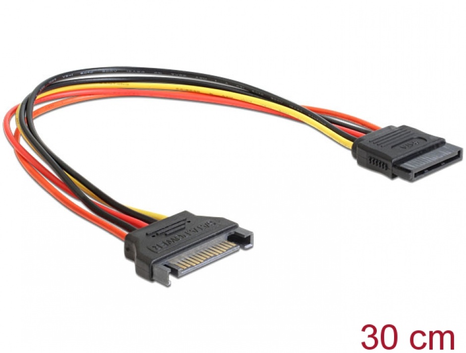 Imagine Cablu prelungitor alimentare SATA 15 pini, 30cm, Delock 60131