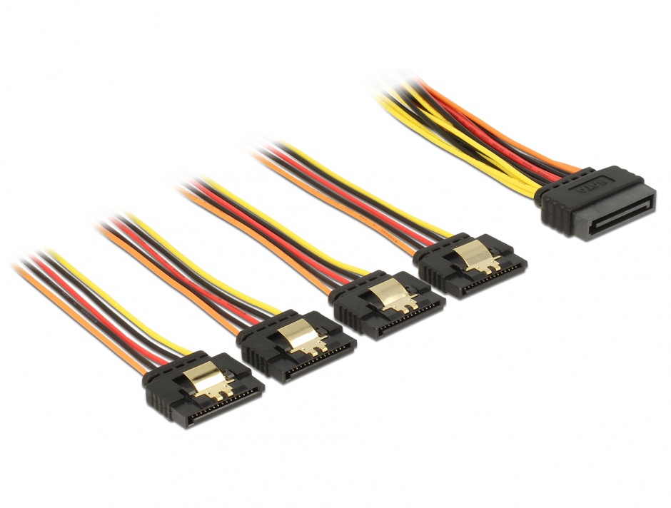 Imagine Cablu de alimentare SATA 15 pini la 4 x SATA 50cm, Delock 60158