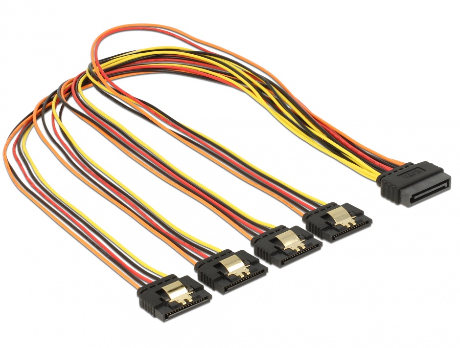 Imagine Cablu de alimentare SATA 15 pini la 4 x SATA 50cm, Delock 60158
