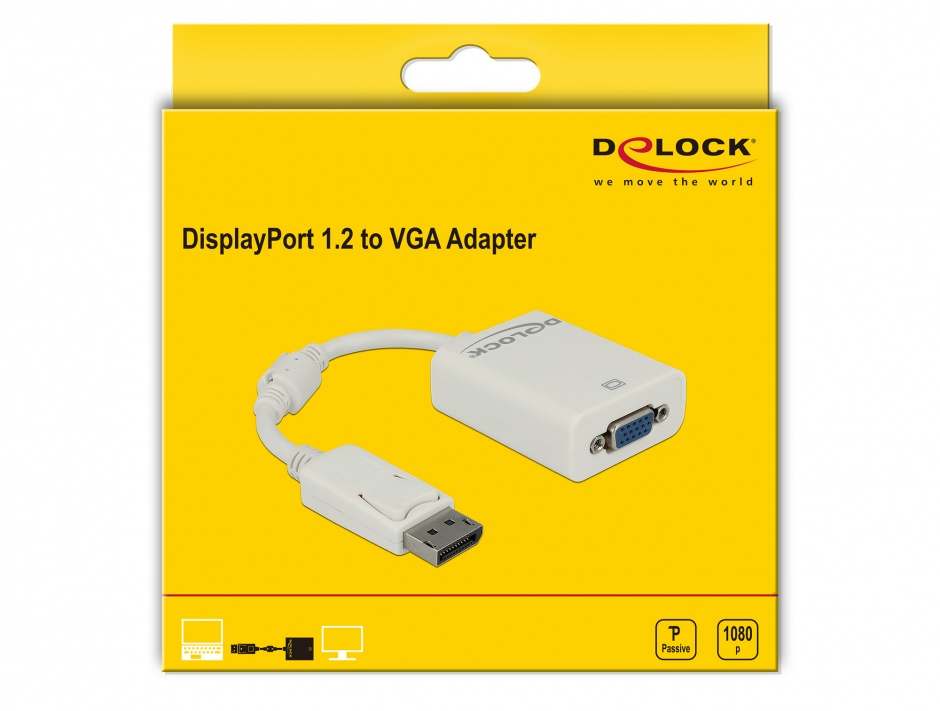 Imagine Adaptor DisplayPort la VGA 15 pini T-M alb, Delock 61766