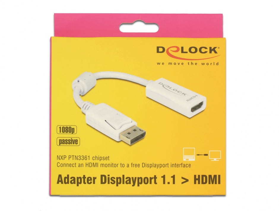 Imagine Adaptor DisplayPort la HDMI T-M pasiv alb, Delock 61767