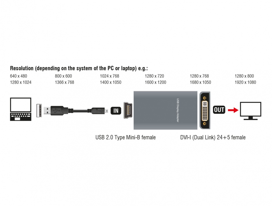 Imagine Adaptor USB 2.0 la DVI/VGA/HDMI, Delock 61787