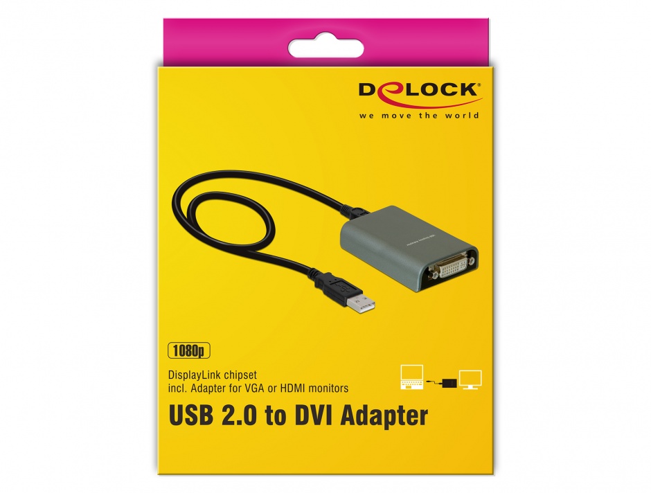 Imagine Adaptor USB 2.0 la DVI/VGA/HDMI, Delock 61787