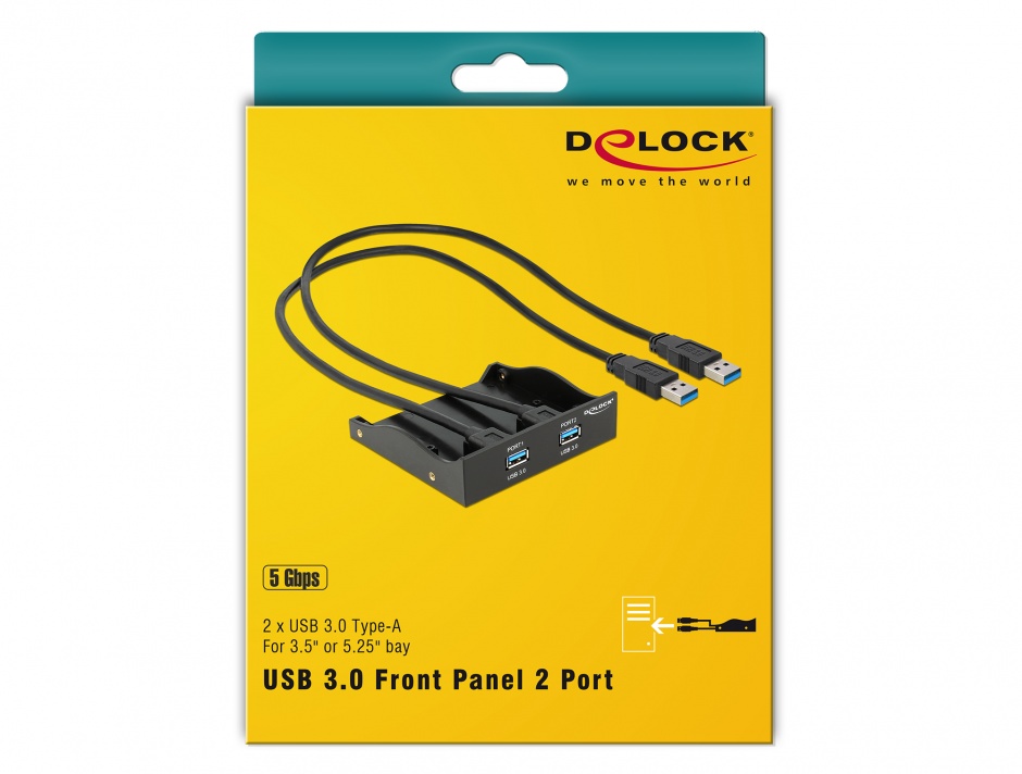 Imagine Front Panel 5.25"/3.5" cu 2 porturi USB 3.0, Delock 61828 