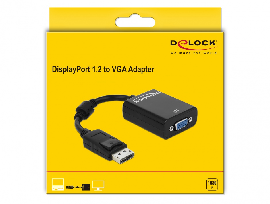 Imagine Adaptor Displayport la VGA 15 pini T-M negru, Delock 61848