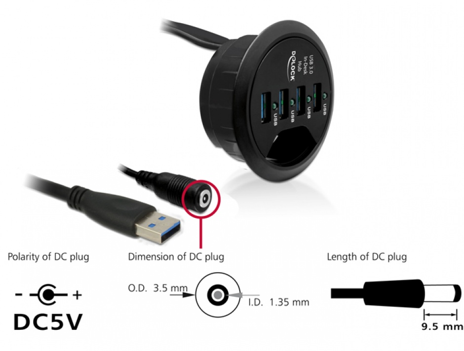 Imagine In-Desk Hub 4 Port USB 3.0, Delock 61989