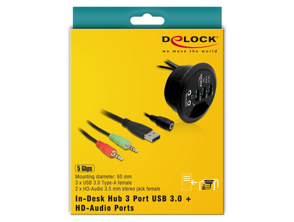 Imagine Hub 3 Porturi USB 3.0 + porturi audio, Delock 61990