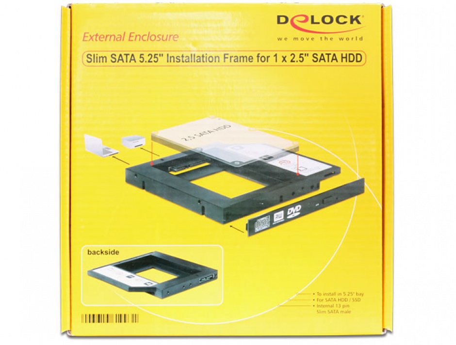Imagine Installation Frame (Caddy) Slim SATA 5.25 pentru 2.5" SATA HDD 12.5mm, Delock 61993
