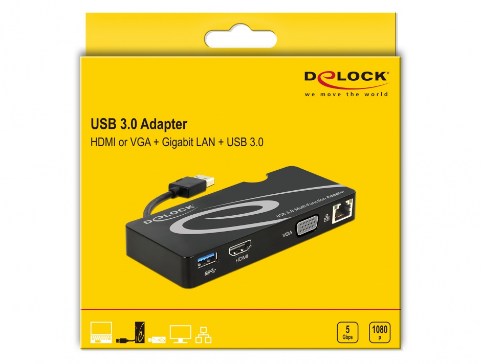 Imagine Docking station USB 3.0 la HDMI / VGA + Gigabit LAN + USB 3.0, Delock 62461