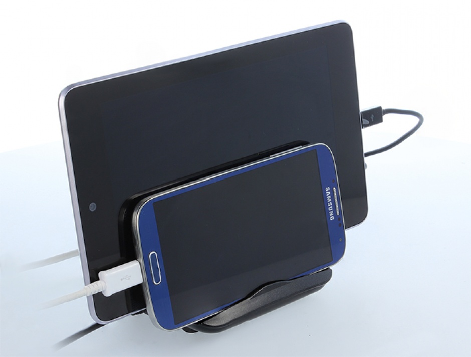 Imagine Incarcator priza (Statie de incarcare) 4 porturi + 2 x Suport Smartphone / Tableta si indicator LED 