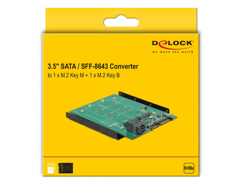 Imagine Adaptor SATA 22 pini / SFF-8643 NVMe la 1 x M.2 NGFF Key M + 1 x M.2 NGFF Key B + kit 3.5", Delock 6