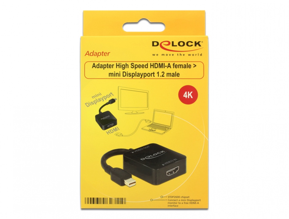 Imagine Adaptor HDMI la Mini Displayport 1.2 Negru, Delock 62711