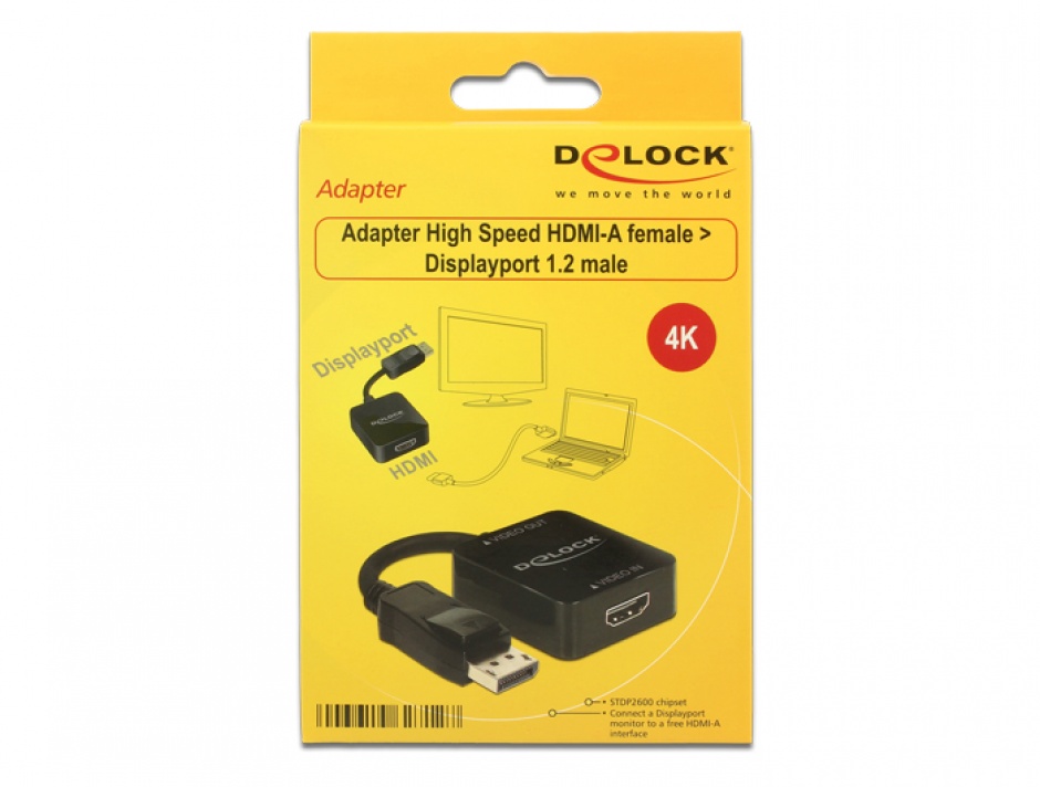 Imagine Adaptor HDMI la Displayport 1.2 Negru, Delock 62712