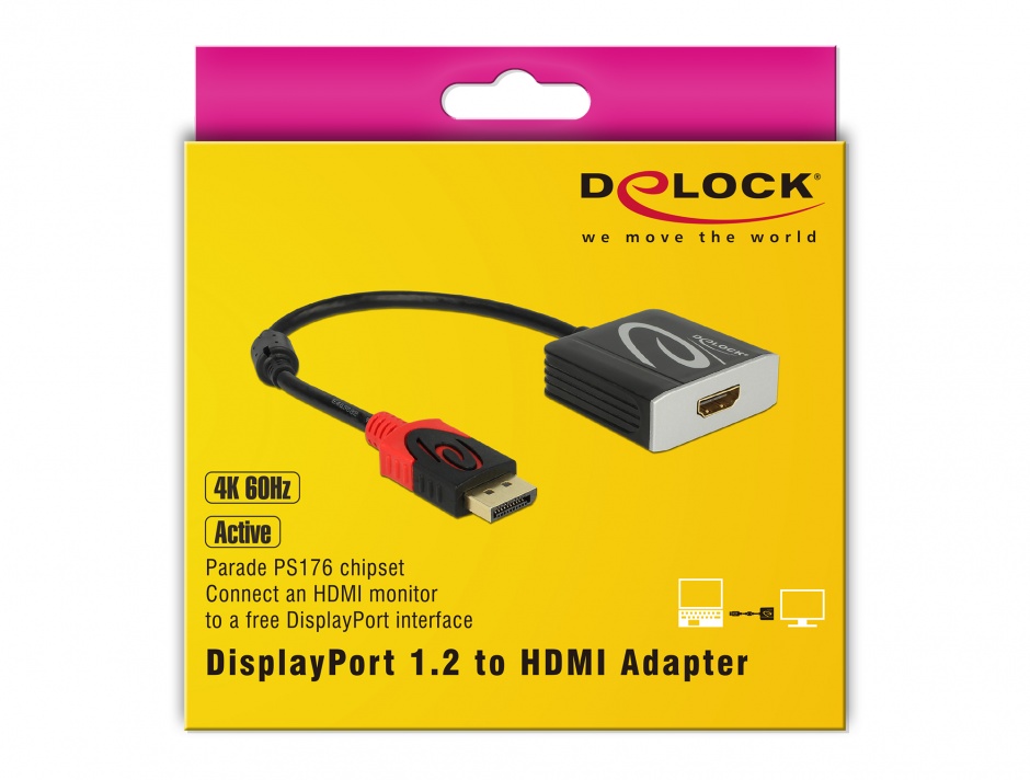 Imagine Adaptor Displayport 1.2 la HDMI T-M 4K 60 Hz Activ, Delock 62734