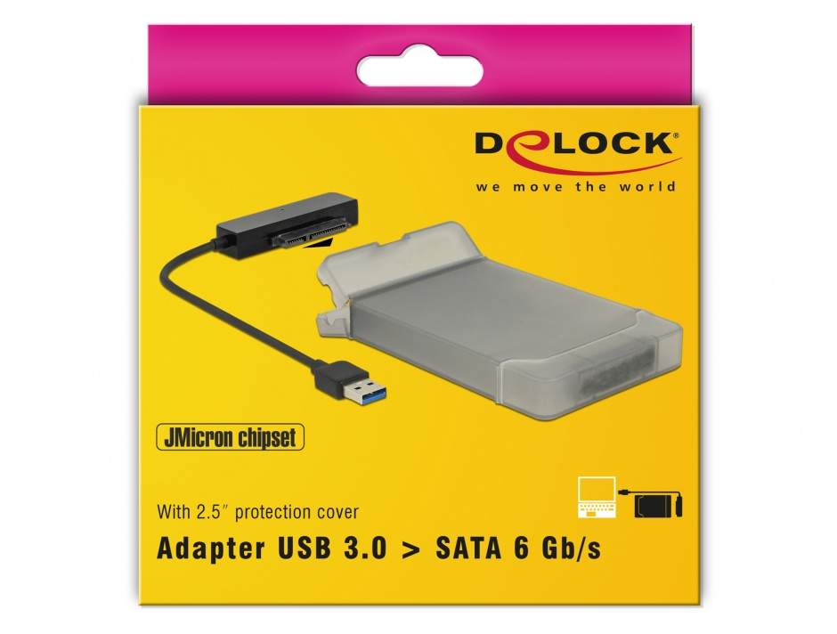 Imagine Adaptor USB 3.0 la SATA III pentru HDD 2.5" cu carcasa protectie 15cm, Delock 62742