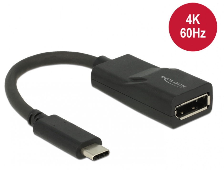 Imagine Adaptor USB tip C la Displayport (DP Alt Mode) 4K 60 Hz T-M Negru, Delock 62748