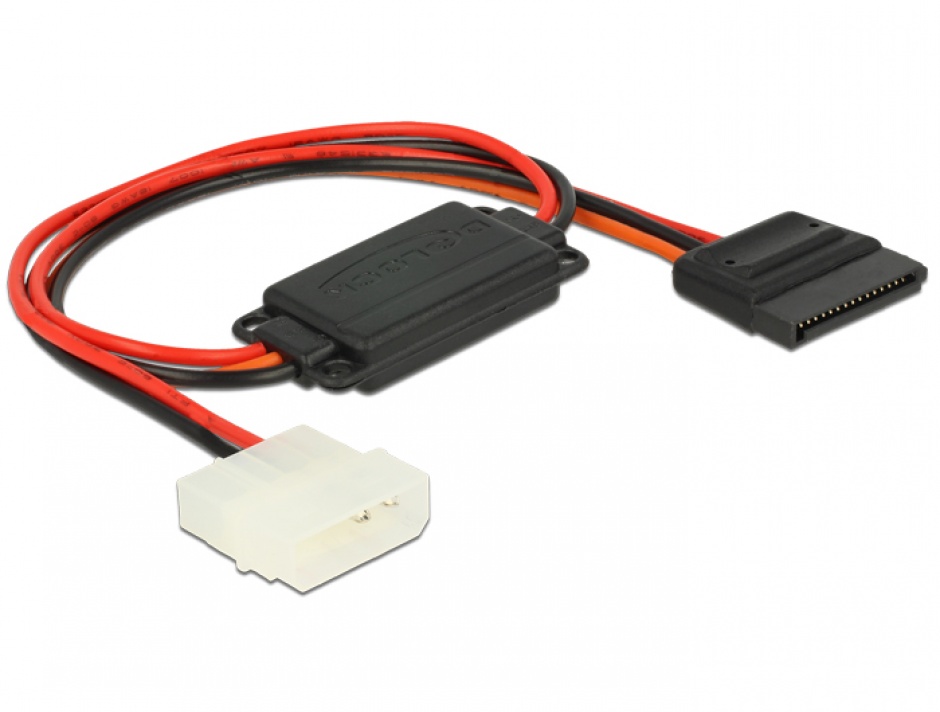 Imagine Cablu de alimentare conversie voltaj Molex 4 pini 5V la SATA 15 pini 3.3V + 5V T-M, Delock 62838