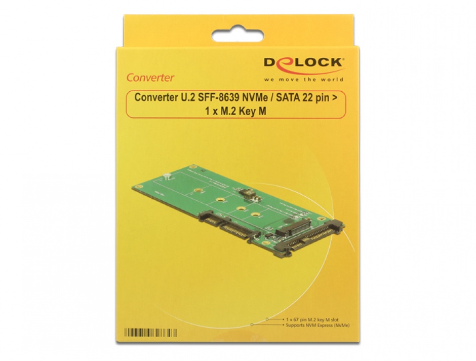 Imagine Convertor U.2 SFF-8639 NVMe / SATA 22 pini la 1 x M.2 Key M, Delock 62864