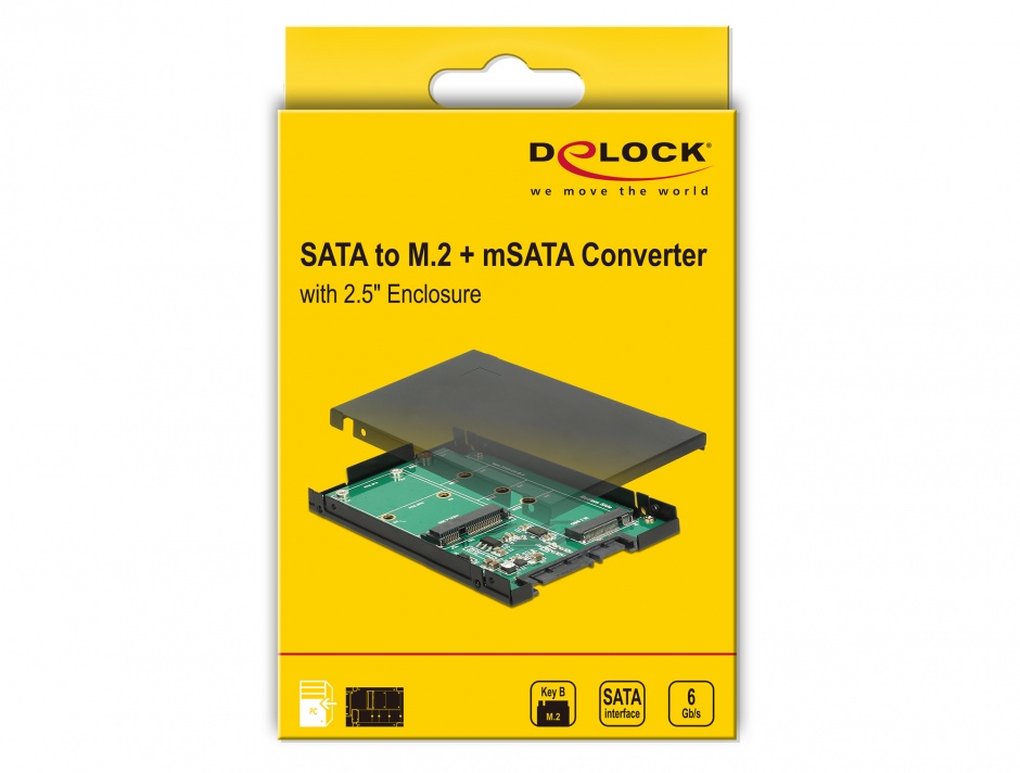 Imagine Convertor 2.5" SATA 22 pini la 1 x M.2 key B + 1 x mSATA 9.5mm, Delock 62866