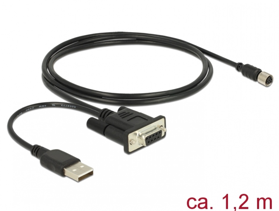 Imagine Cablu M8 waterproof la DB9 RS-232 1.2m M-M, Navilock 62875 
