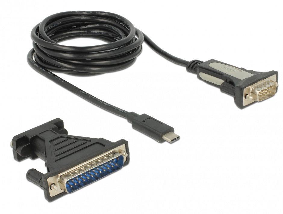 Imagine Adaptor USB-C la Serial RS232 DB9 + adaptor DB25 FTDI, Delock 62904