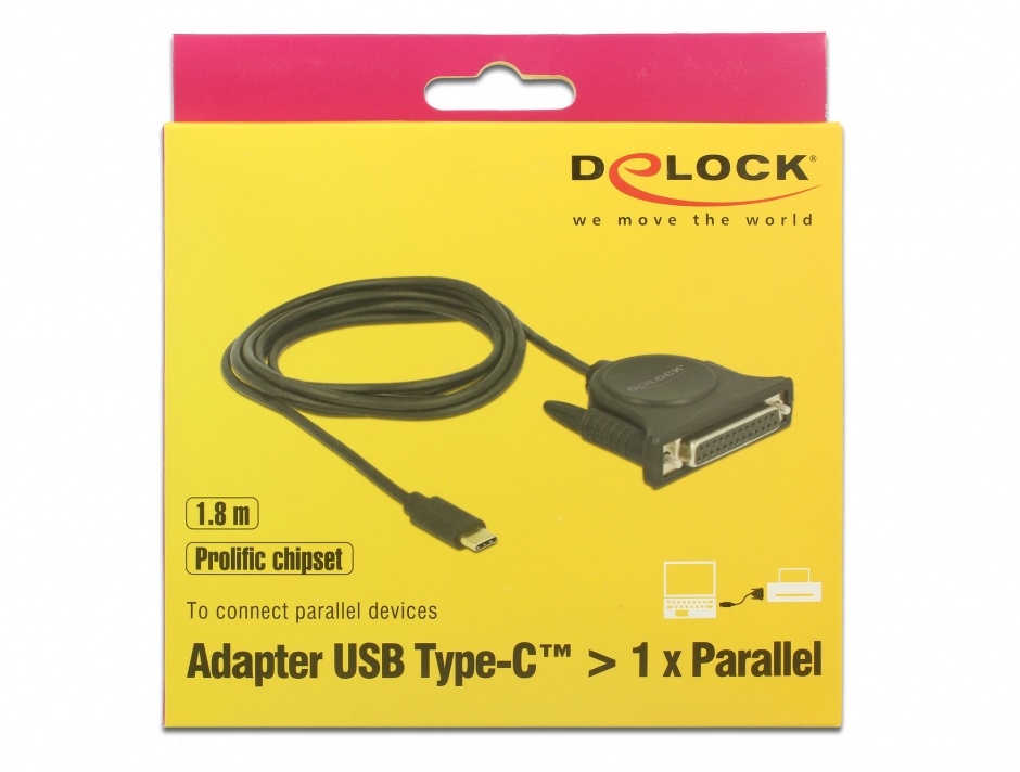 Imagine Adaptor USB tip C la paralel DB 25, Delock 62980