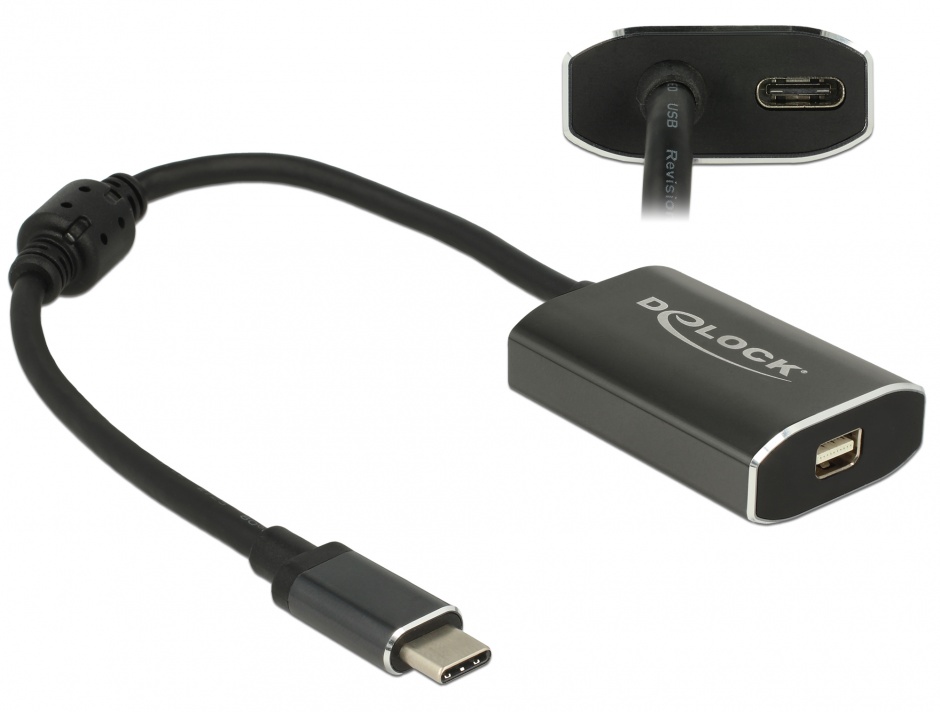 Imagine Adaptor USB-C la mini Displayport (DP Alt Mode) 4K 60 Hz T-M cu PD (Power delivery), Delock 62990