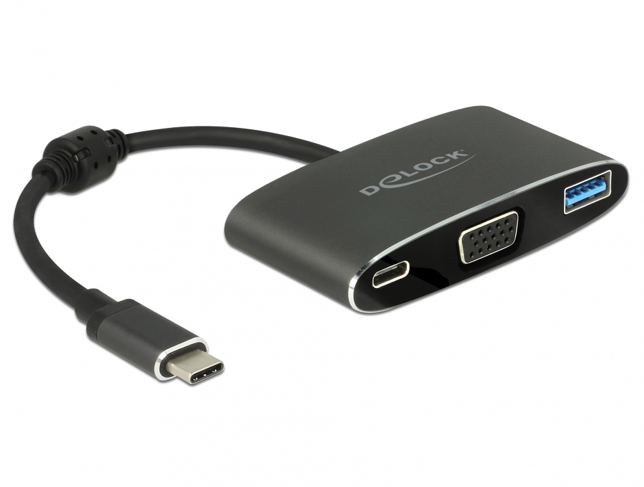 Imagine Adaptor USB tip C la VGA (DP Alt Mode) + USB-A + PD (power delivery), Delock 62992