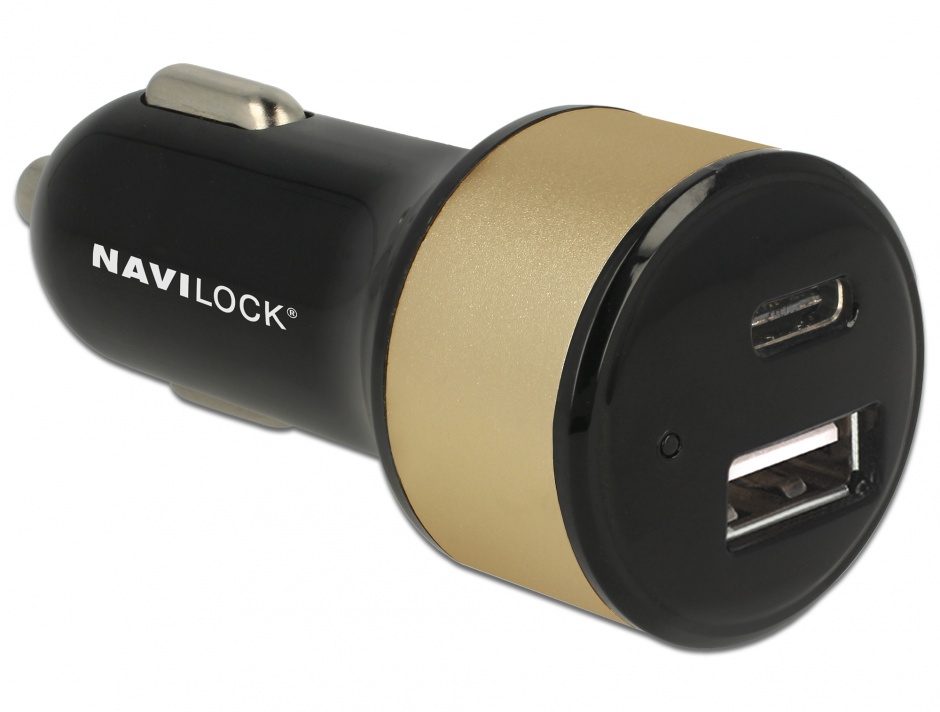 Imagine Incarcator auto cu 1 x USB-C + 1 x USB-A, Navilock 63069