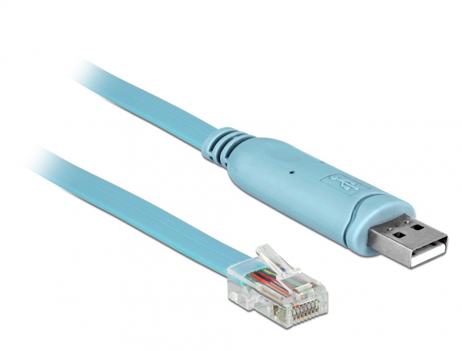 Imagine Cablu USB la Serial RS-232 RJ45 (pentru router Cisco) T-T 3m Bleu, Delock 63289
