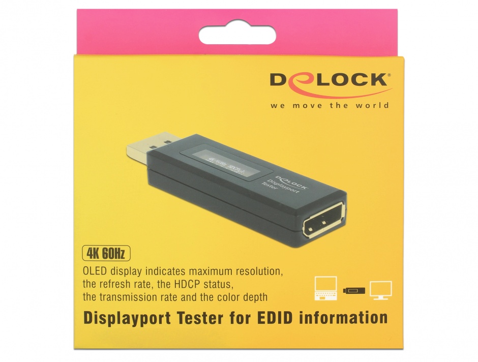 Imagine Tester Displayport pentru informatii EDID cu OLED display, Delock 63338