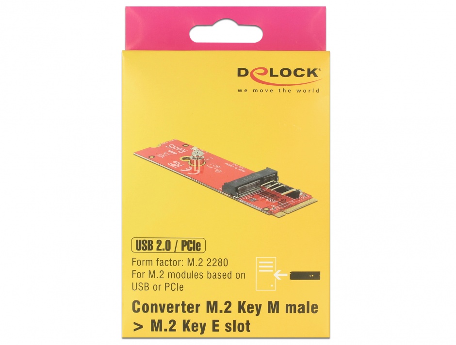 Imagine Adaptor M.2 Key M la M.2 Key E pentru module USB/PCIe, Delock 63343 