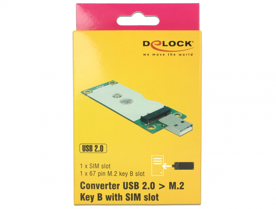 Imagine Adaptor USB tip A la M.2 Key B cu slot SIM, Delock 63446