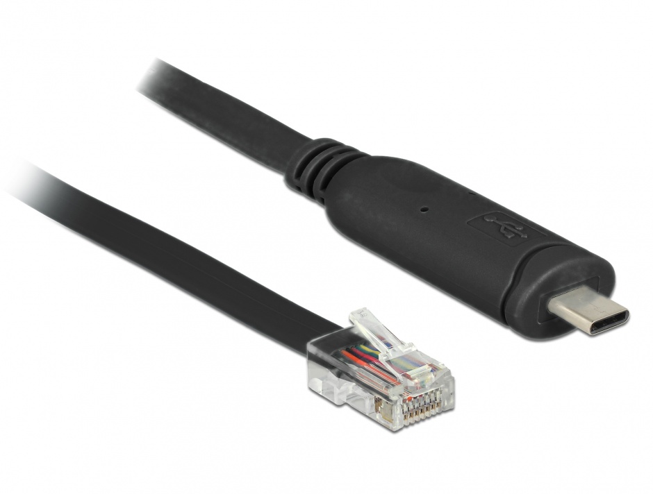 Imagine Cablu USB-C la Serial RS-232 RJ45 (pentru router CISCO) T-T 2m Negru, Delock 63912