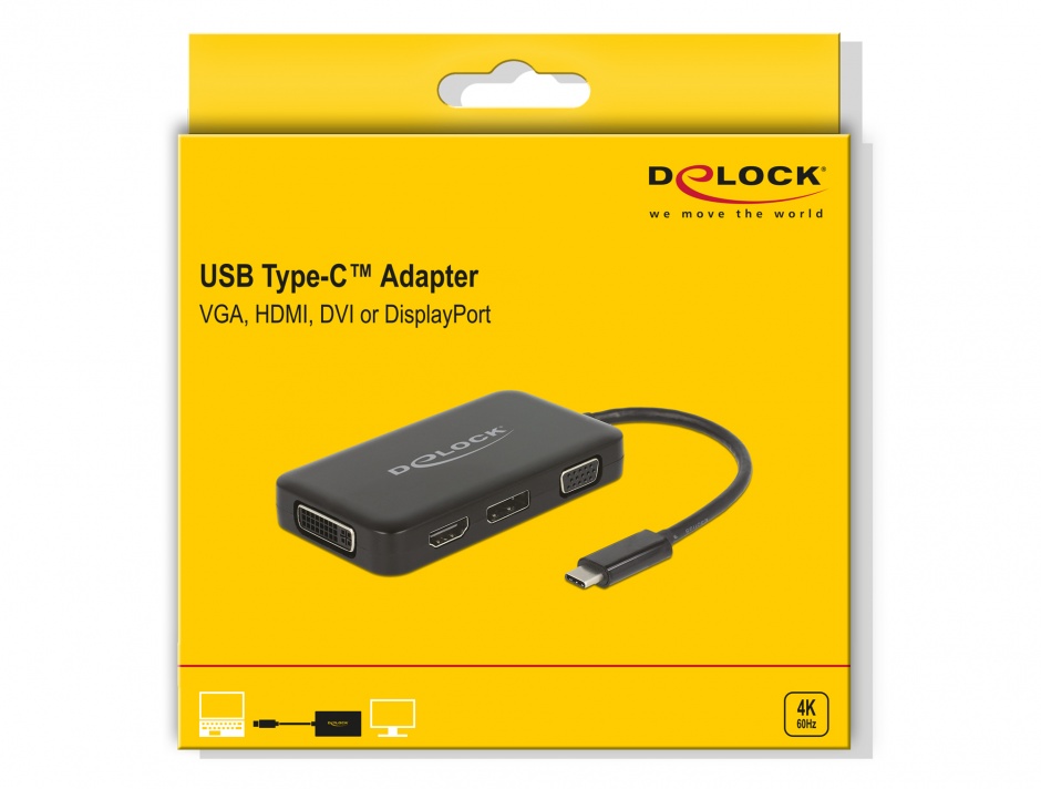 Imagine Adaptor USB-C la VGA / HDMI / DVI / DisplayPort T-M Negru, Delock 63929