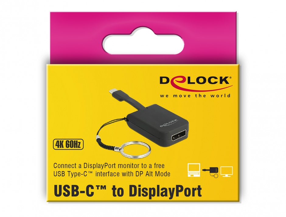 Imagine Adaptor USB-C la DisplayPort (DP Alt Mode) 4K 60Hz pentru breloc, Delock 63940