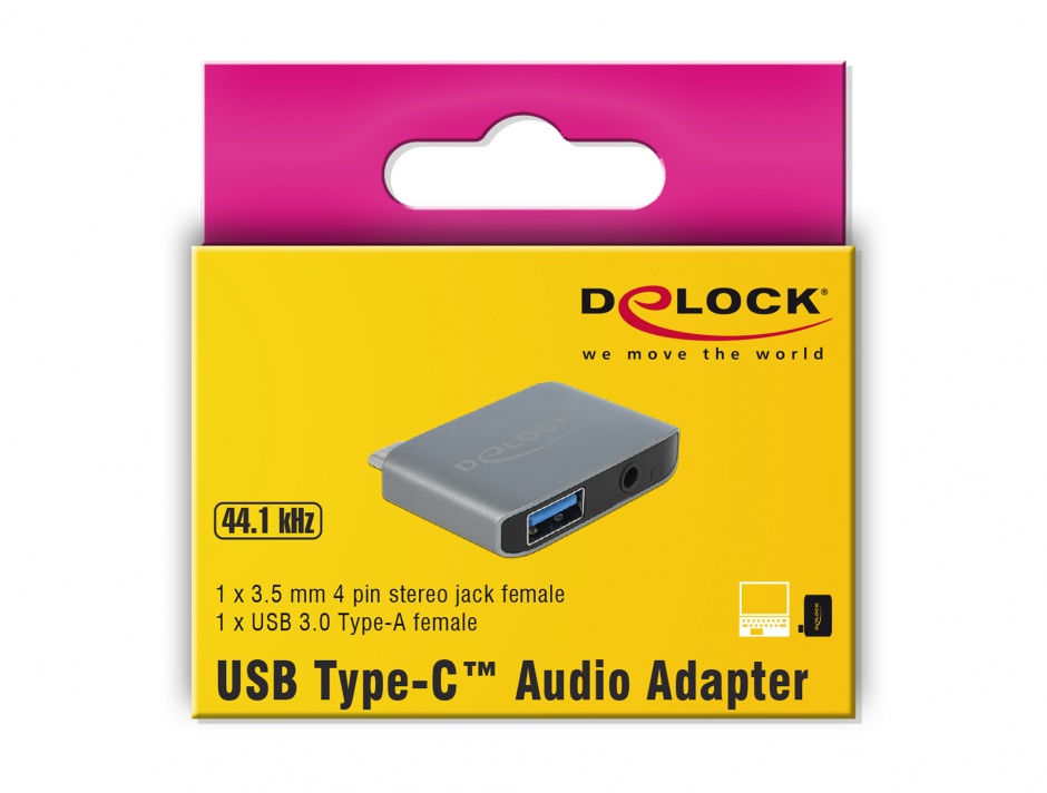 Imagine Adaptor audio USB-C la jack stereo 3.5mm + USB-A T-M, Delock 63965