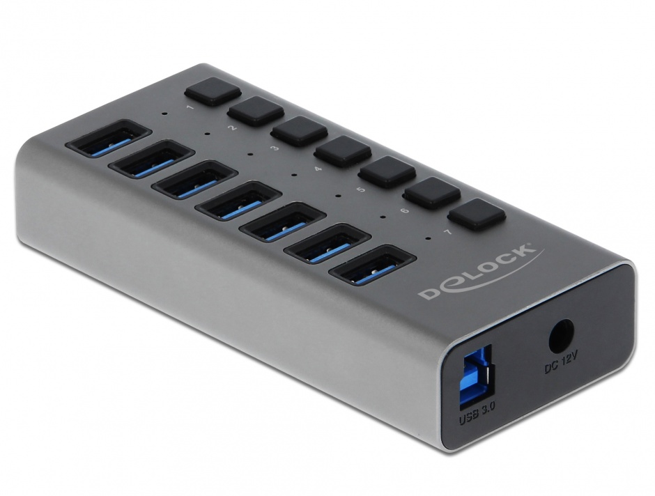 Imagine HUB cu 7 porturi USB 3.0 + switch ON/OFF Negru, Delock 63975