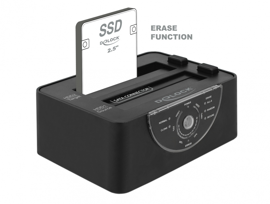 Imagine Docking Station Dual USB 3.0 pentru 2 x SATA HDD/SSD functie de Clona/Erase metalic, Delock 63992