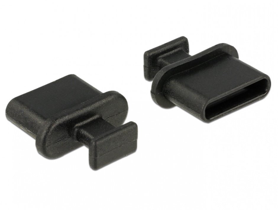 Imagine Protectie impotriva prafului pentru conector USB-C mama cu prindere Negru set 10 buc, Delock 64013