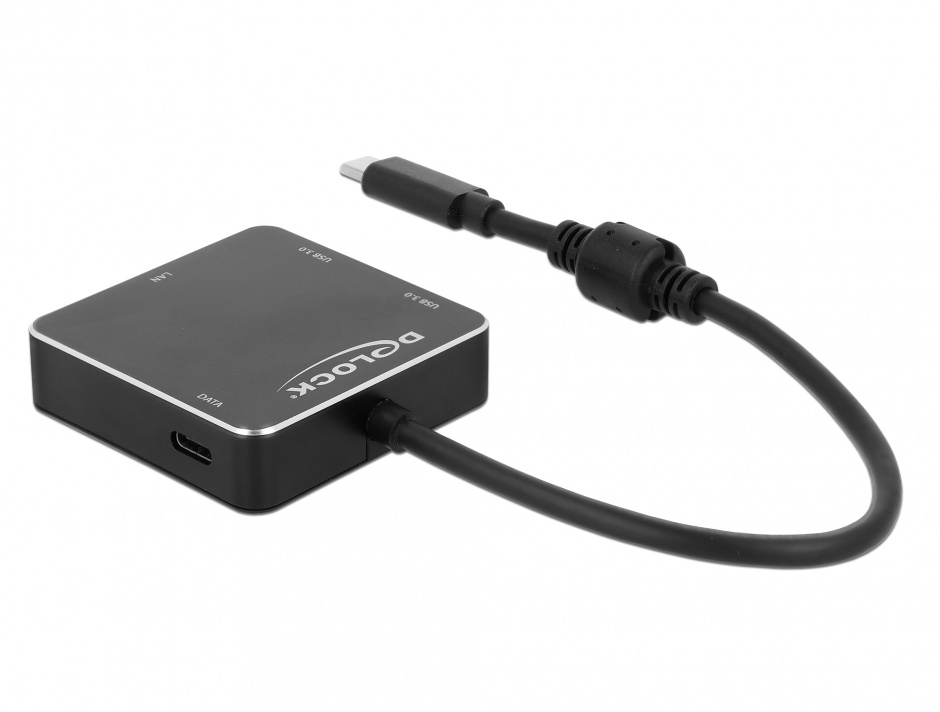Imagine HUB USB 3.1-C cu 2 x USB-A + 1 x USB-C + 1 x Gigabit LAN Negru, Delock 64043