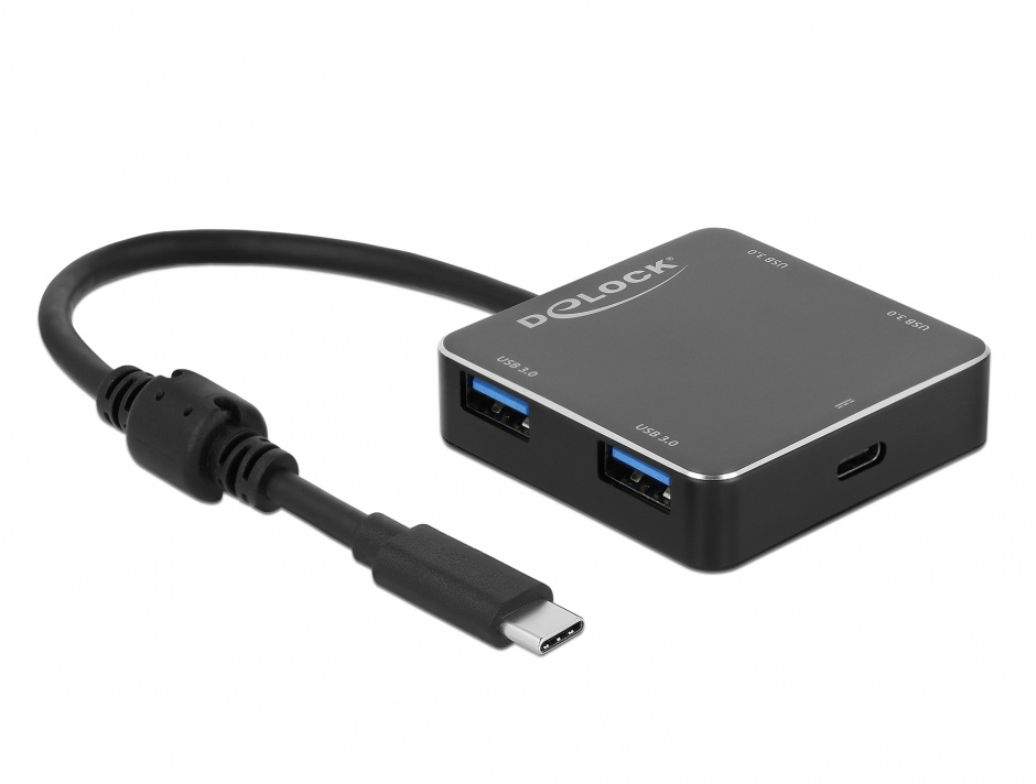 Imagine HUB USB 3.1-C la 4 x USB-A + PD (Power Delivery) Negru, Delock 64044