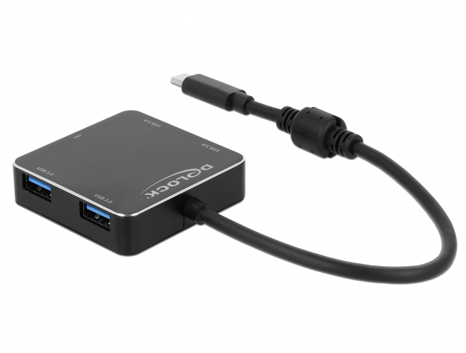 Imagine HUB USB 3.1-C la 4 x USB-A + PD (Power Delivery) Negru, Delock 64044 