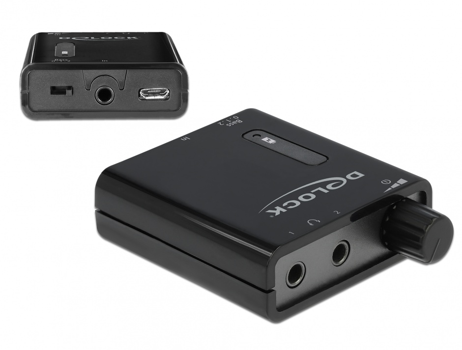 Imagine Amplificator audio portabil cu 2 iesiri si bass boost, Delock 64056