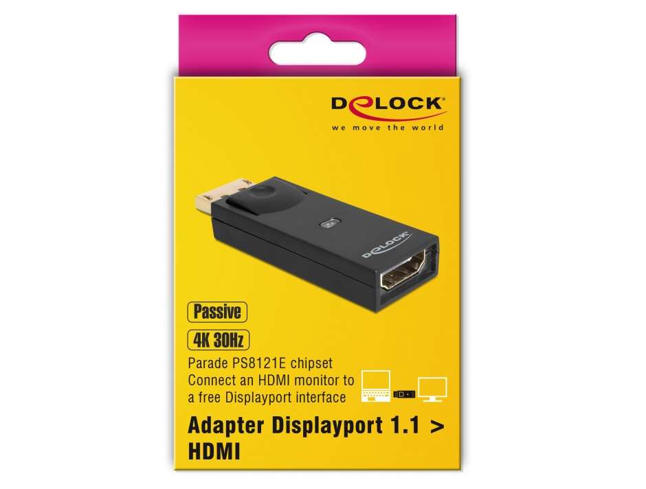 Imagine Adaptor DisplayPort la HDMI T-M pasiv Negru, Delock 65258