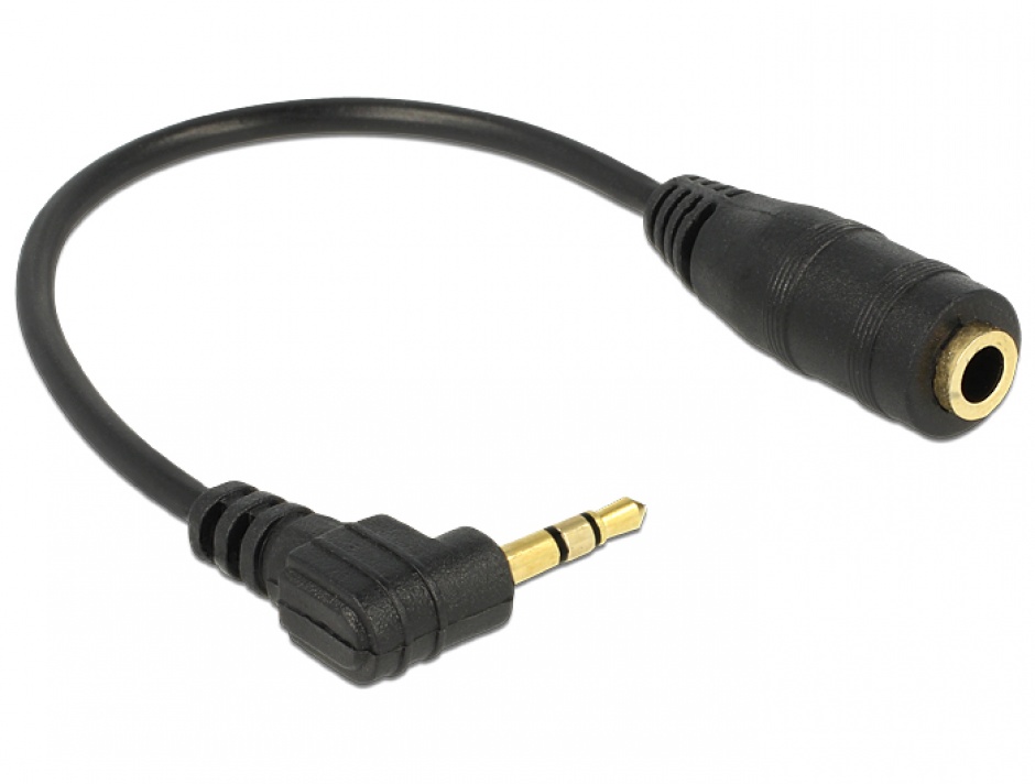 Imagine Cablu audio jack stereo 2.5mm unghi la jack stereo 3.5mm 3 pini T-M 14 cm, Delock 65397